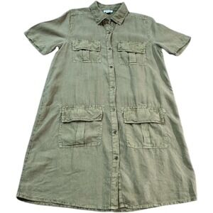 Sundance Button Down 100% Linen Dress Shirtwaist Utility Style Pockets Women's S